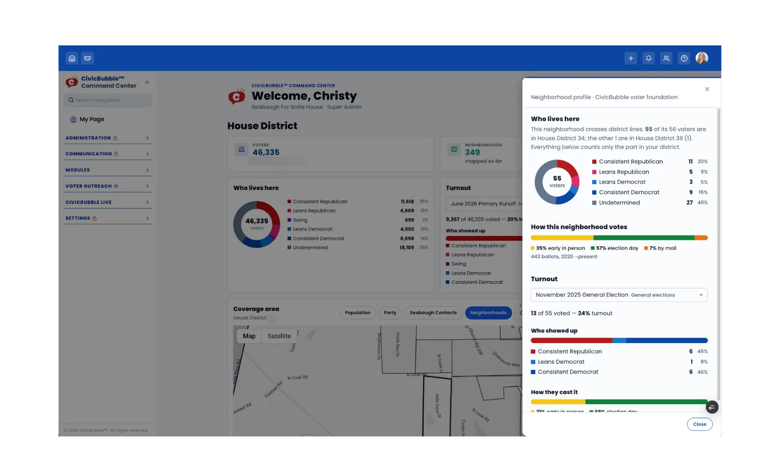 Command Center™ & Campaign HQ™ · Neighborhood Profiles: who shows up, and how they vote